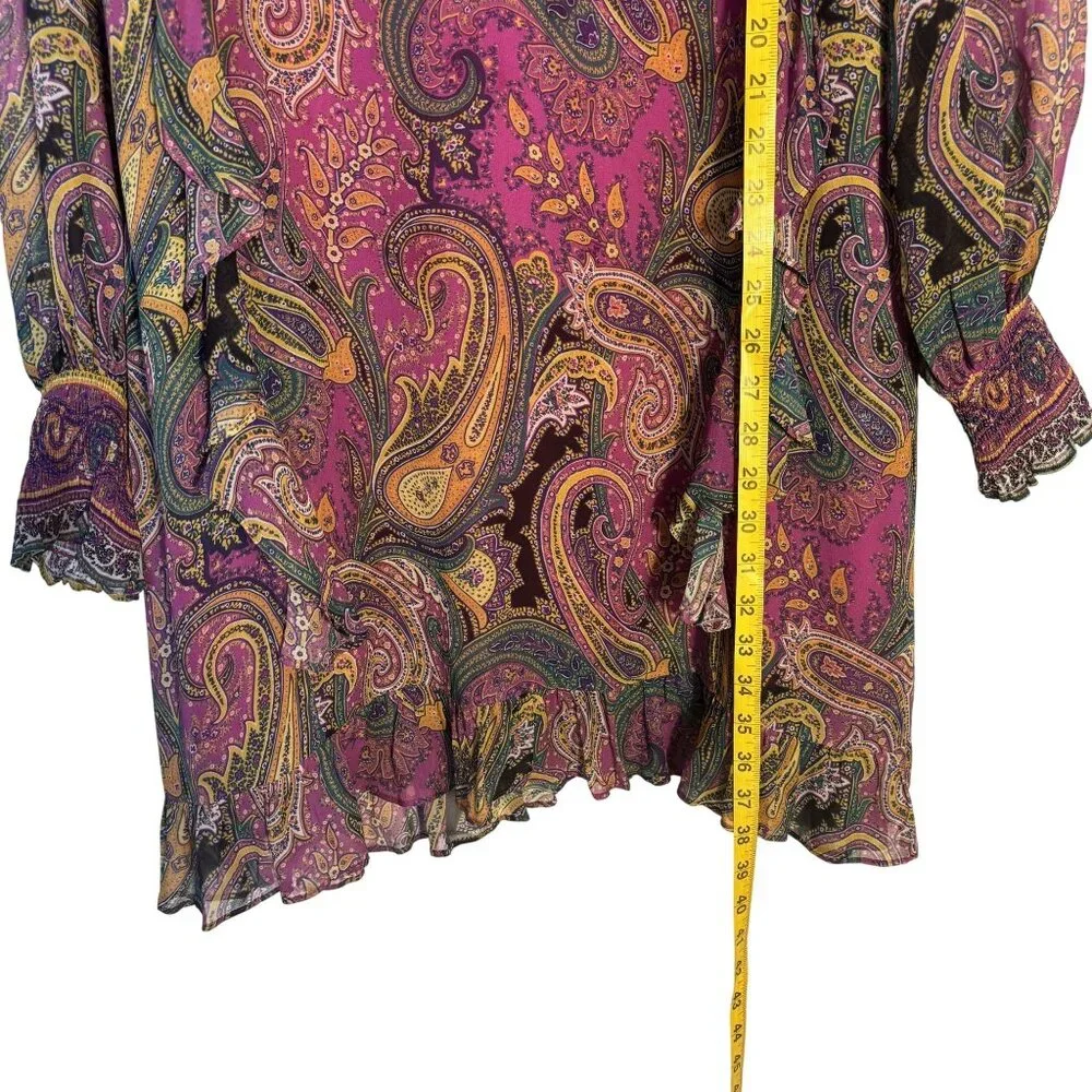 Hale Bob Paisley Print Long Sleeve Belted Dress L - Picture 9 of 13